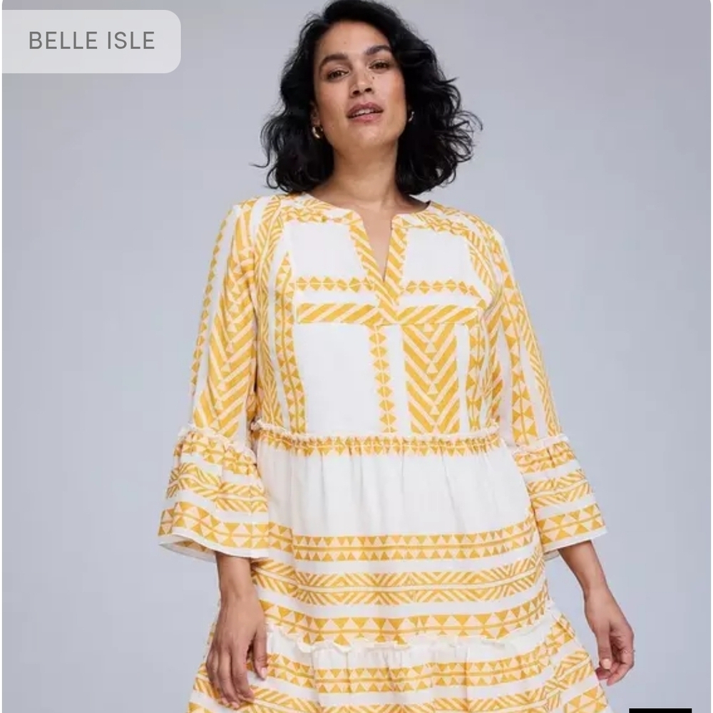 Belle Isle Yellow and White Midi Dress